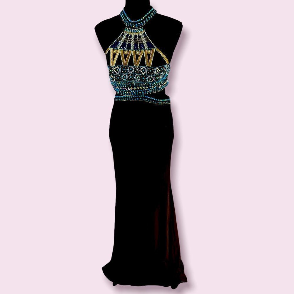 Dave & Johnny Formal Beaded Knit Maxi Dress With Cut Outs, Prom, After 5
